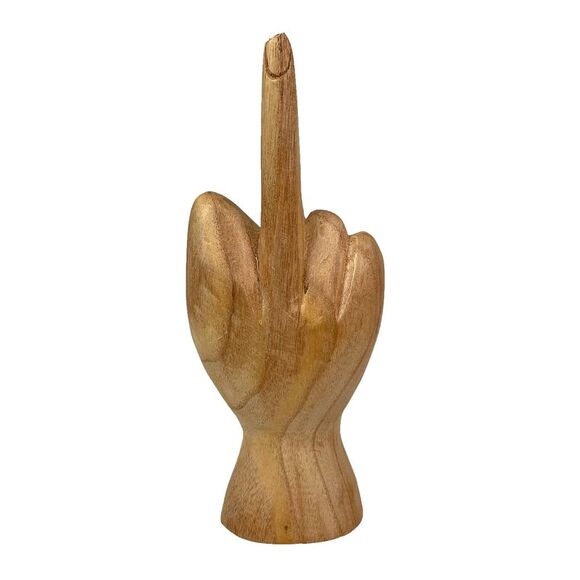 Carved Wooden Flipping The Bird Hand Gesture Statue Natural Finish Home Decor - Picture 1 of 10